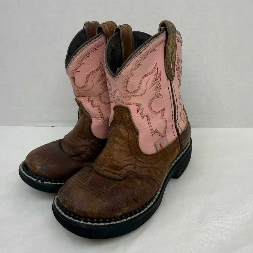 Justin Gypsy Kids Brown Pink Leather Western Cowboy Boots 9901C Size 10D